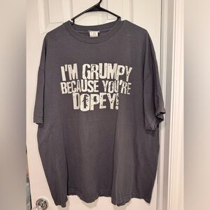 Disneyland Graphic Crewneck T-Shirt - 'I'm Grumpy Because You're Dopey' - Grey